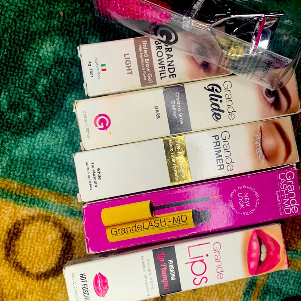 Grande 6 piece Bundle! LASH+MD, Brow-fill, Glide, PRIMER, Lips, Eyelash Curler